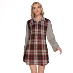 MacPherson Tartan Women's Lapel Shirt Dress With Long Sleeve