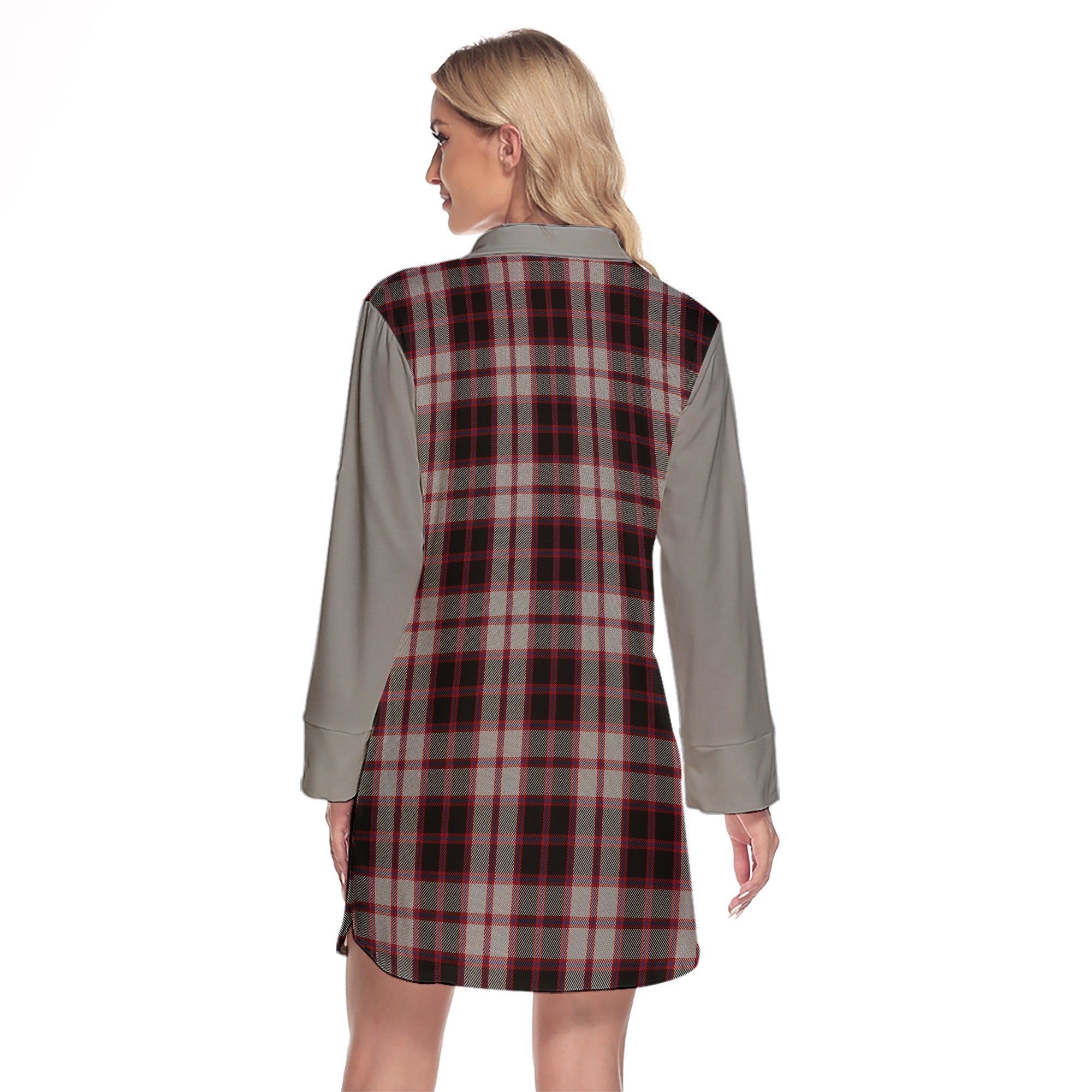 MacPherson Tartan Women's Lapel Shirt Dress With Long Sleeve