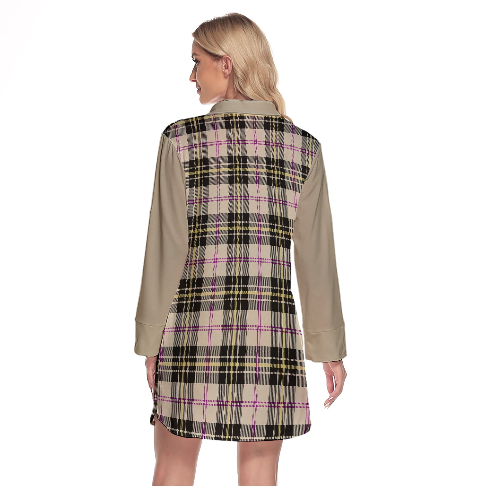 MacPherson Dress Ancient Tartan Women's Lapel Shirt Dress With Long Sleeve