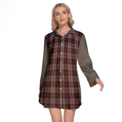 MacPherson Hunting Tartan Women's Lapel Shirt Dress With Long Sleeve