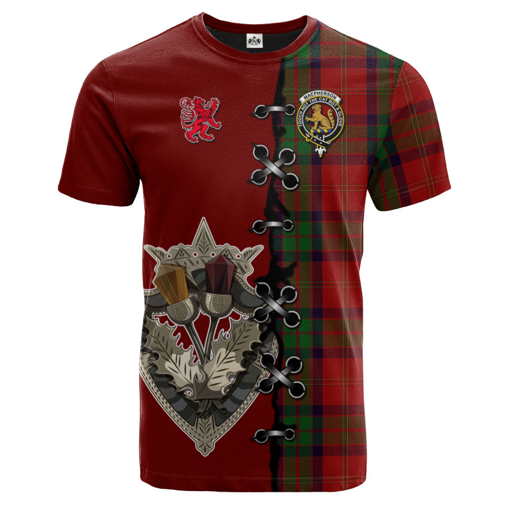 MacPherson of Cluny Tartan T-shirt - Lion Rampant And Celtic Thistle Style