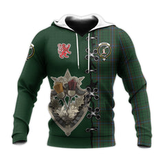 MacRae Tartan Hoodie - Lion Rampant And Celtic Thistle Style
