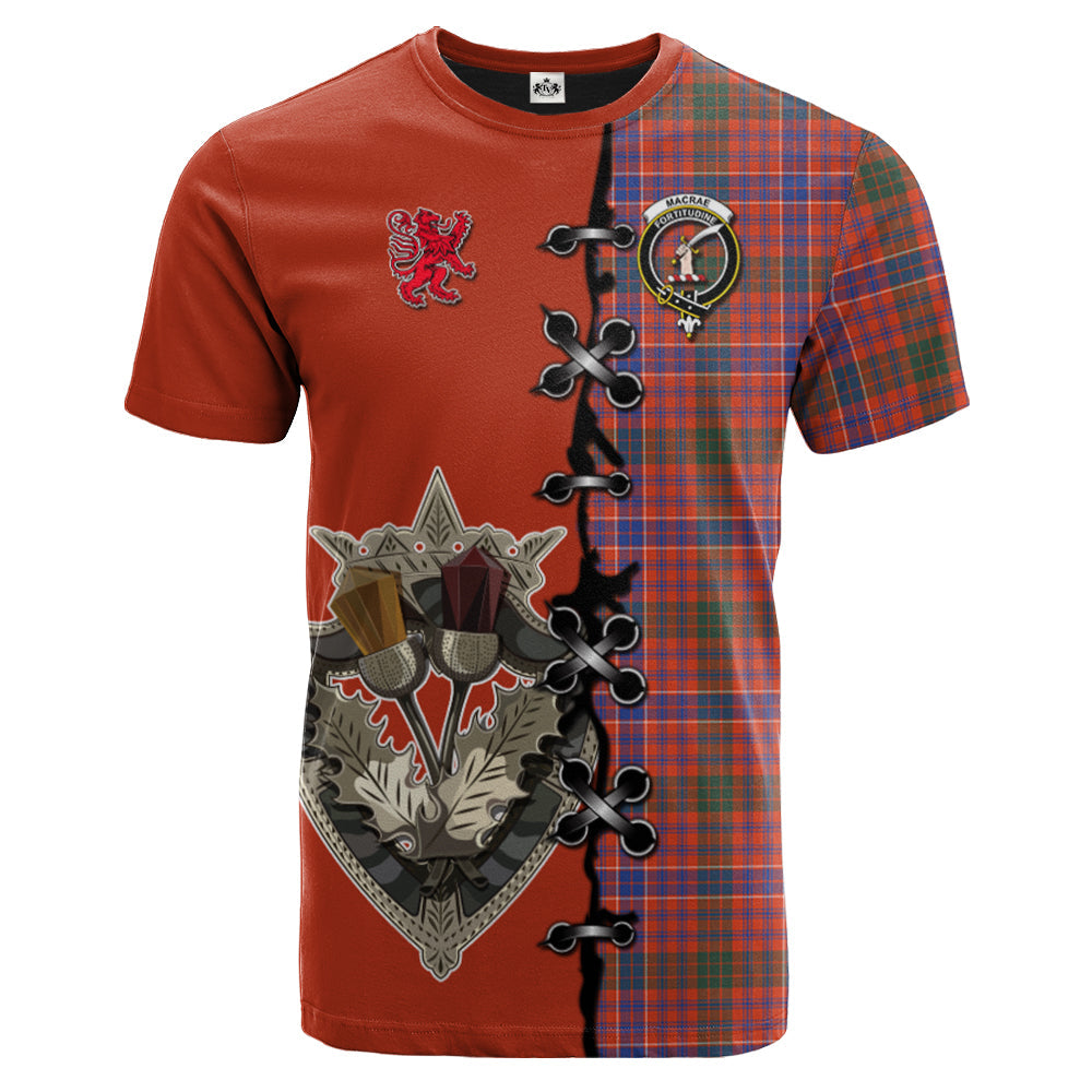 MacRae Ancient Tartan T-shirt - Lion Rampant And Celtic Thistle Style