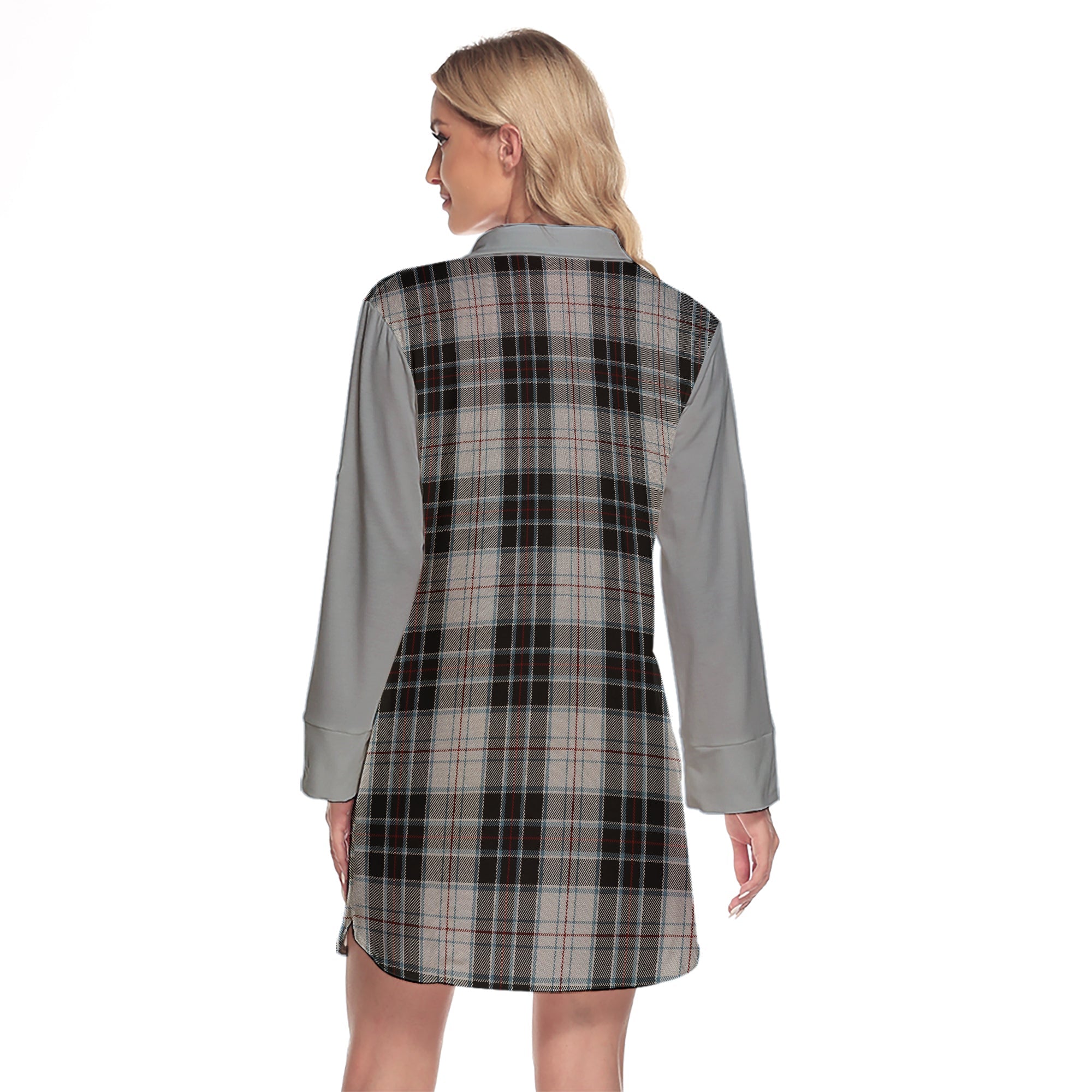 MacRae Dress Tartan Women's Lapel Shirt Dress With Long Sleeve