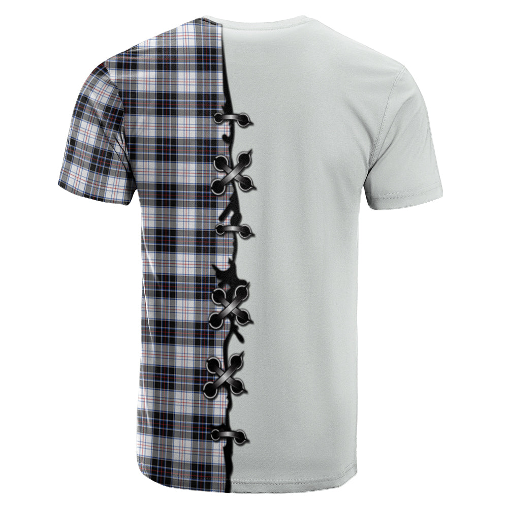 MacRae Dress Modern Tartan T-shirt - Lion Rampant And Celtic Thistle Style