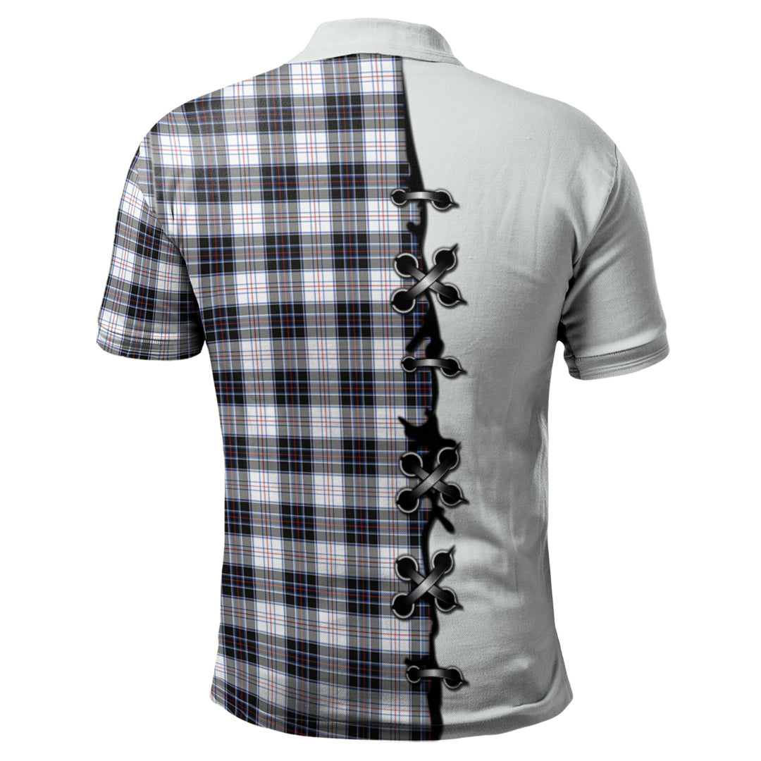 MacRae Dress Modern Tartan Polo Shirt - Lion Rampant And Celtic Thistle Style