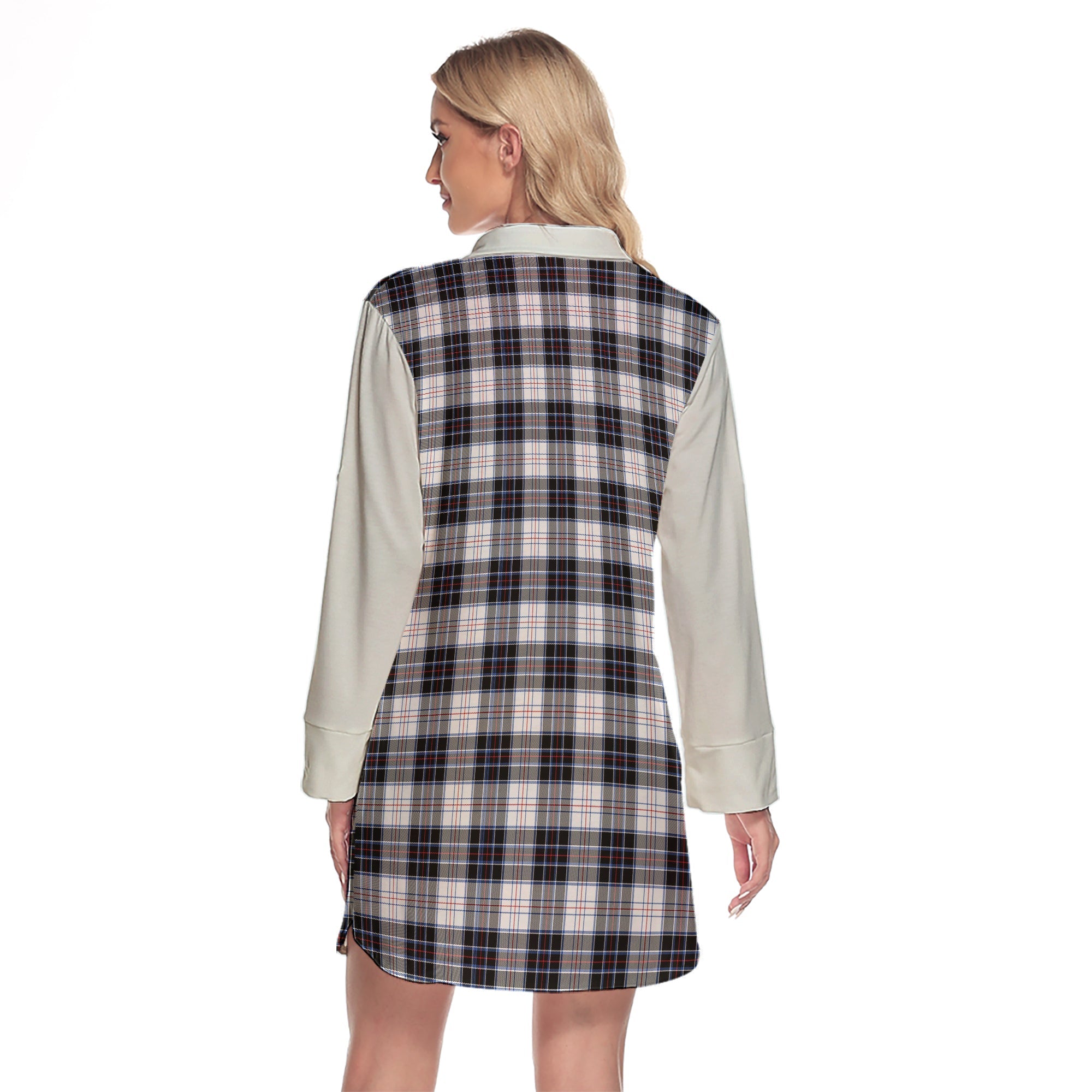 MacRae Dress Modern Tartan Women's Lapel Shirt Dress With Long Sleeve