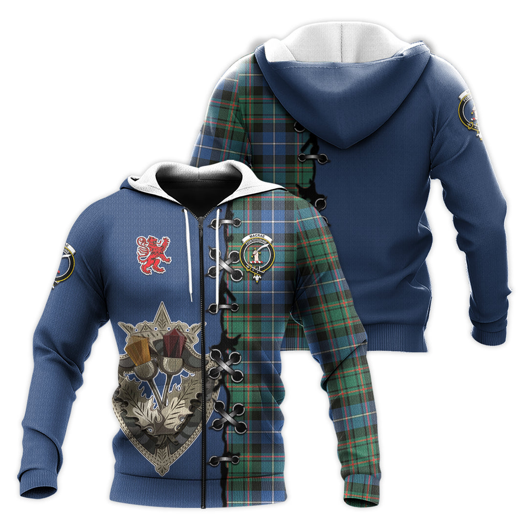 MacRae Hunting Ancient Tartan Hoodie - Lion Rampant And Celtic Thistle Style