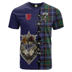 MacRae Hunting Modern Tartan T-shirt - Lion Rampant And Celtic Thistle Style