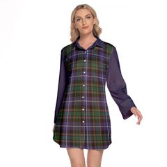 MacRae Hunting Modern Tartan Women's Lapel Shirt Dress With Long Sleeve