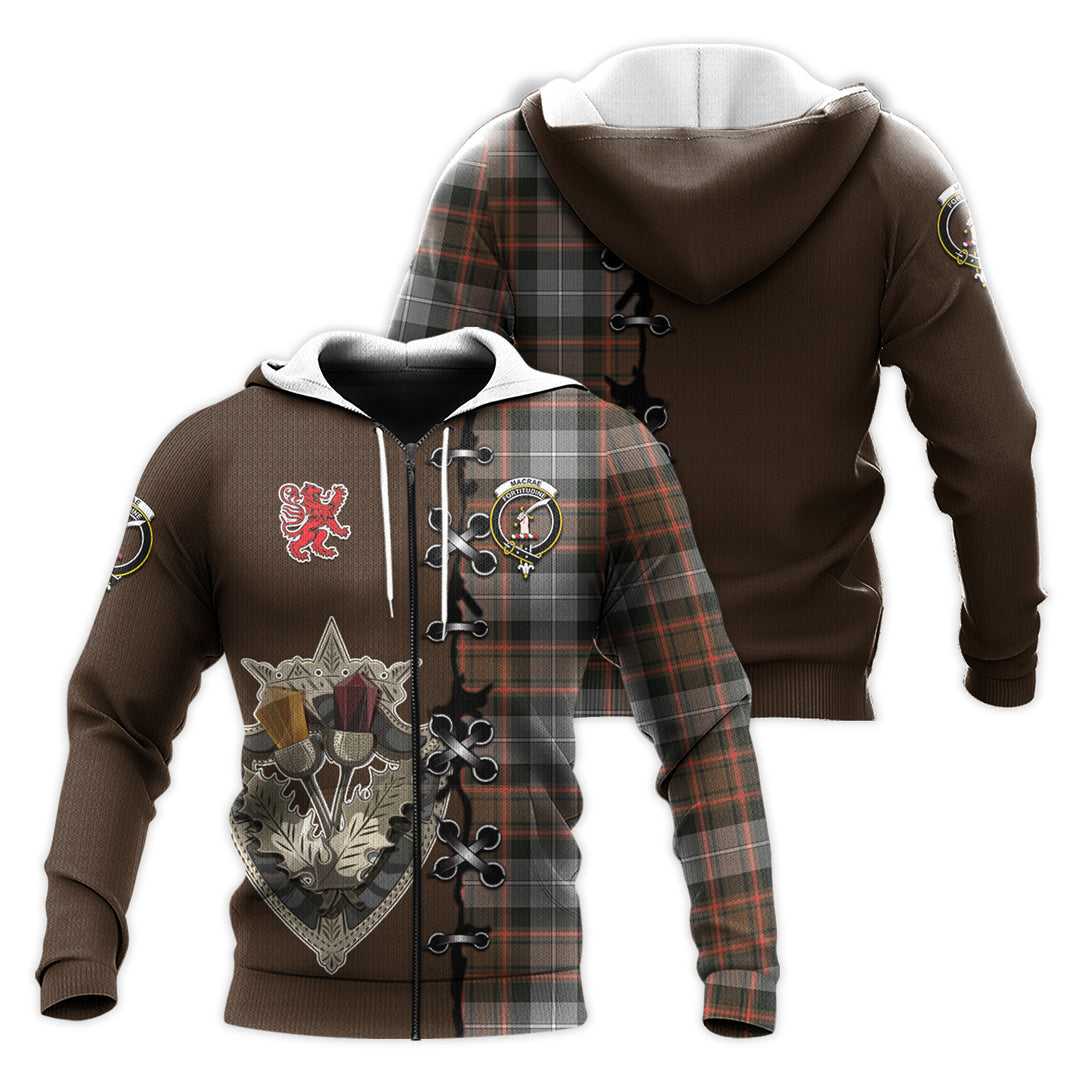 MacRae Hunting Weathered Tartan Hoodie - Lion Rampant And Celtic Thistle Style