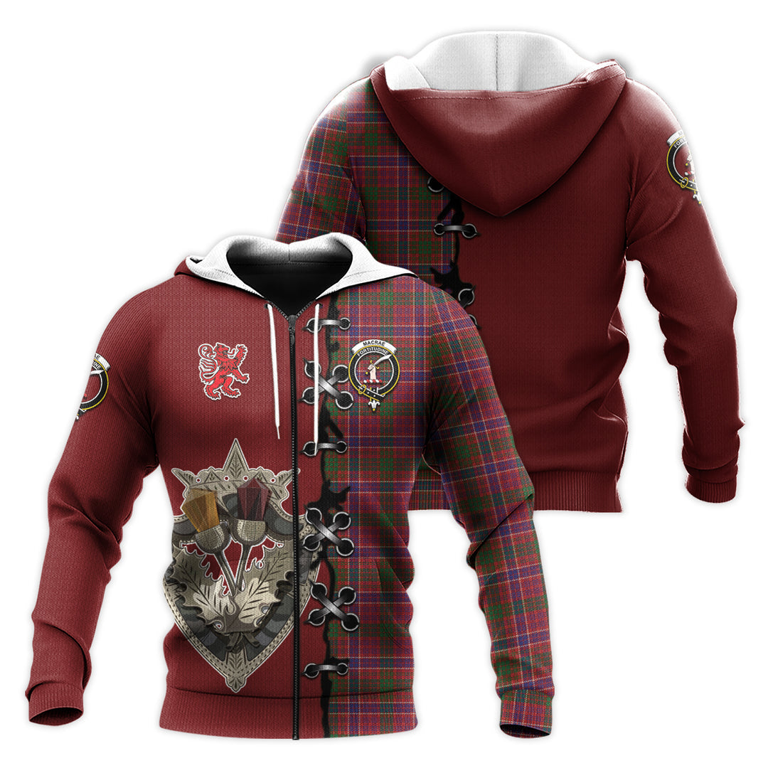 MacRae Red Tartan Hoodie - Lion Rampant And Celtic Thistle Style