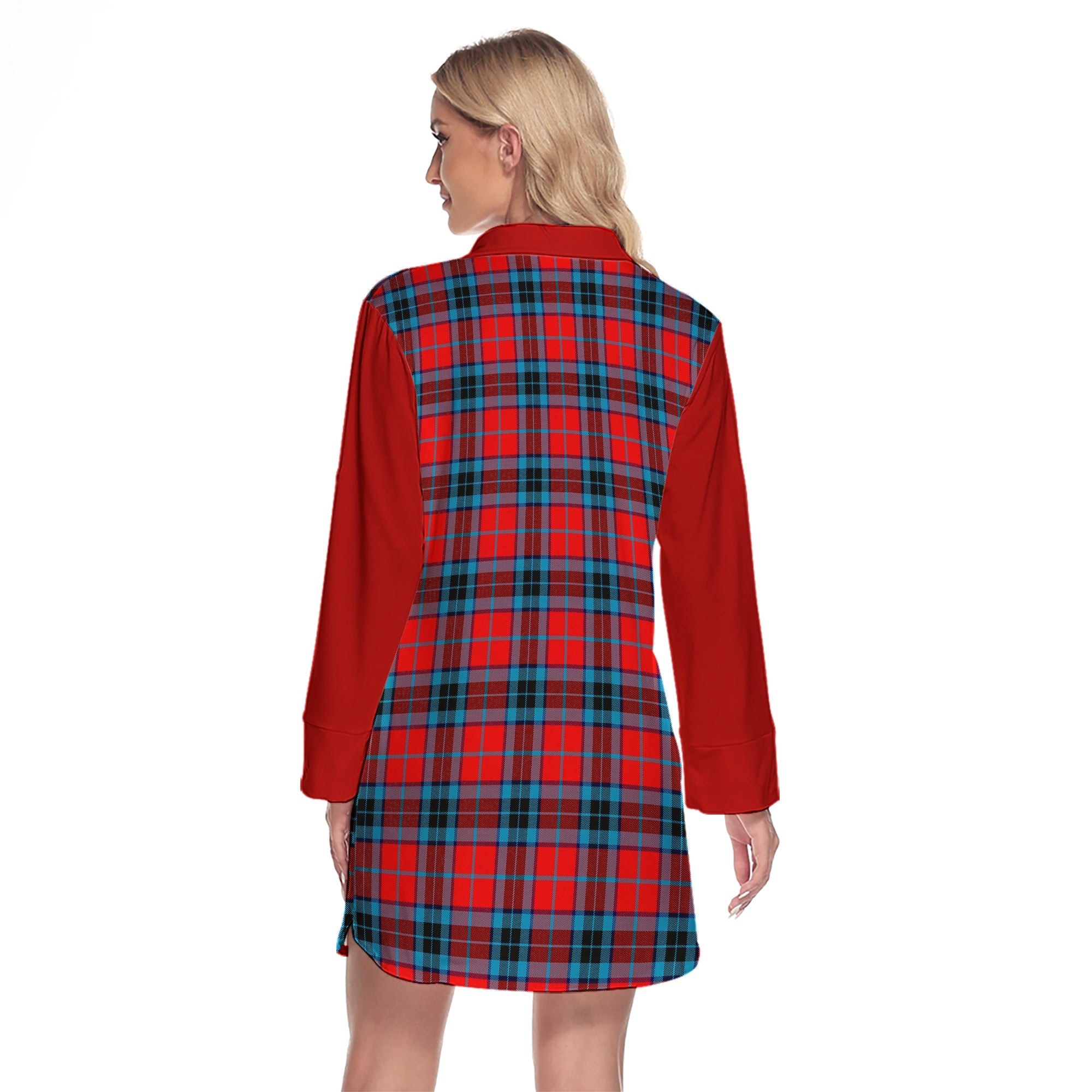 MacTavish Modern Tartan Women's Lapel Shirt Dress With Long Sleeve