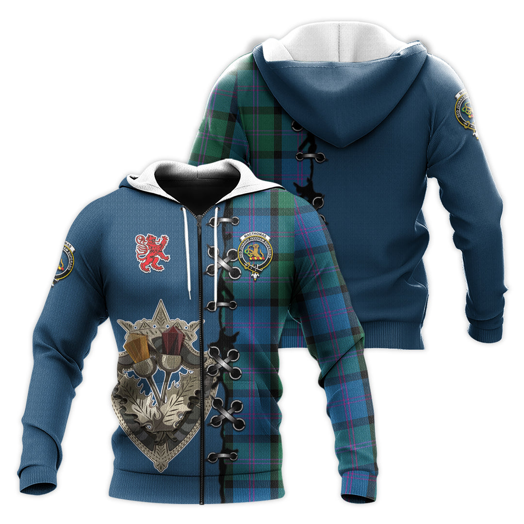 MacThomas Tartan Hoodie - Lion Rampant And Celtic Thistle Style