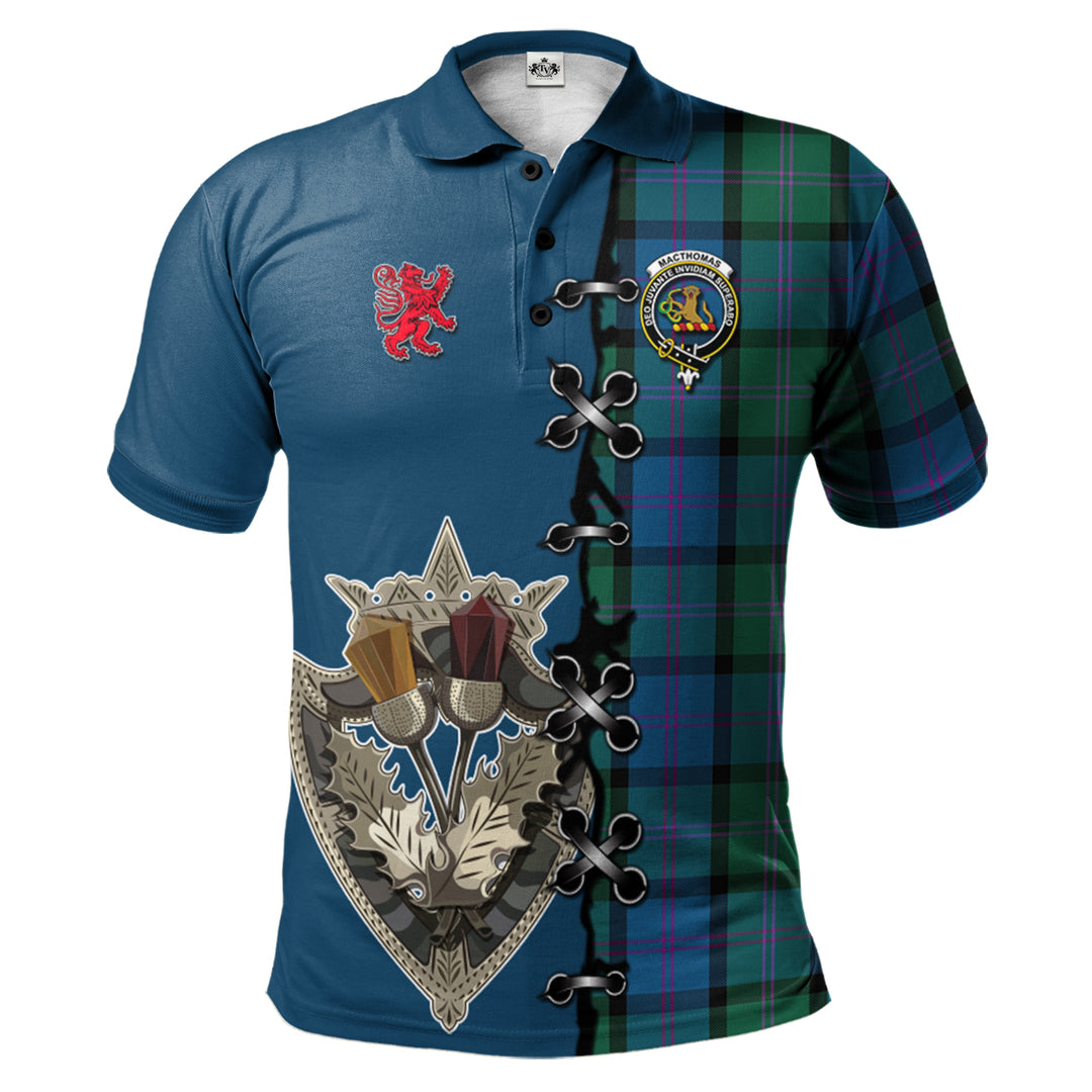 MacThomas Tartan Polo Shirt - Lion Rampant And Celtic Thistle Style