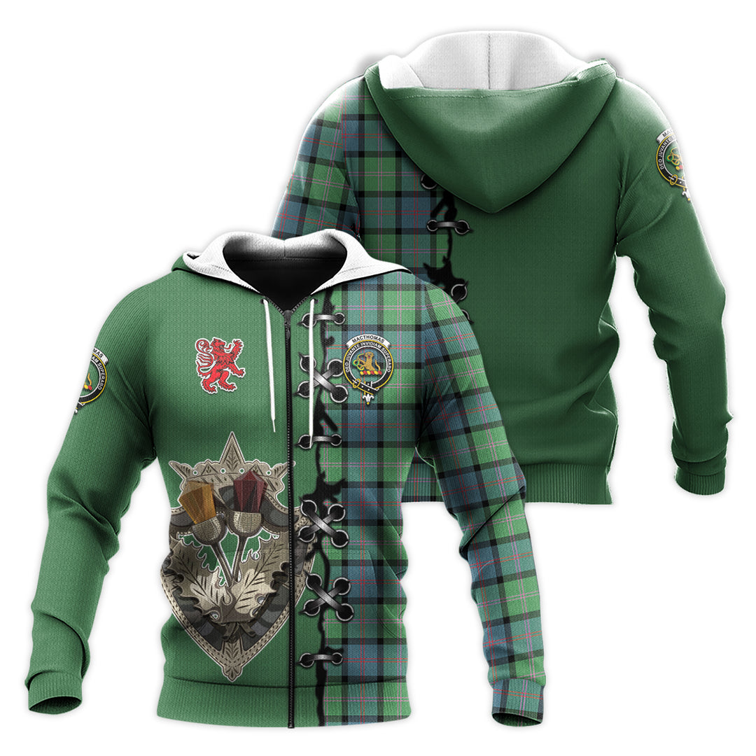 MacThomas Ancient Tartan Hoodie - Lion Rampant And Celtic Thistle Style