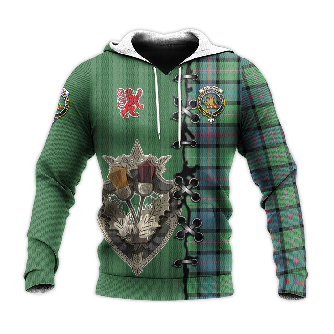 MacThomas Ancient Tartan Hoodie - Lion Rampant And Celtic Thistle Style