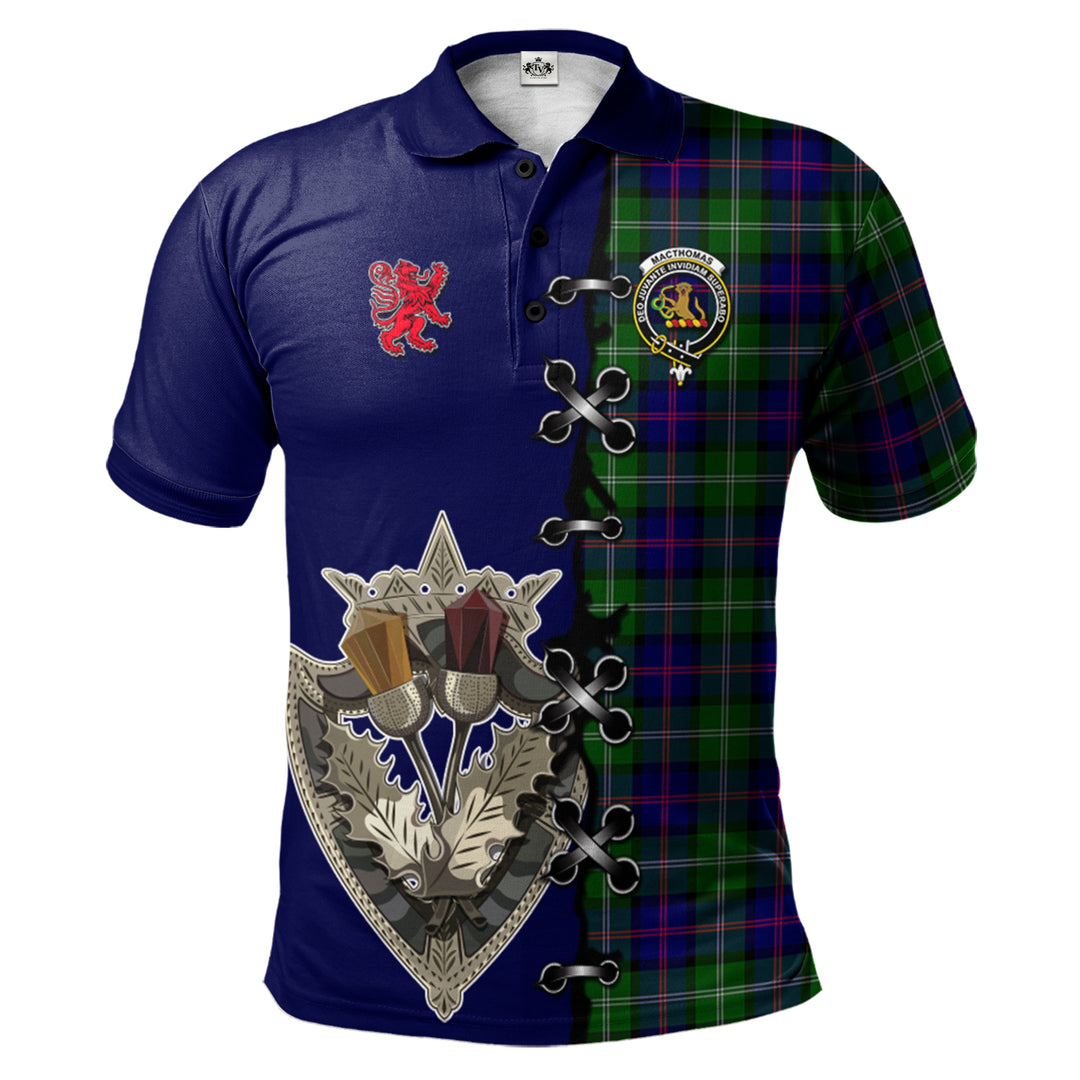 MacThomas Modern Tartan Polo Shirt - Lion Rampant And Celtic Thistle Style