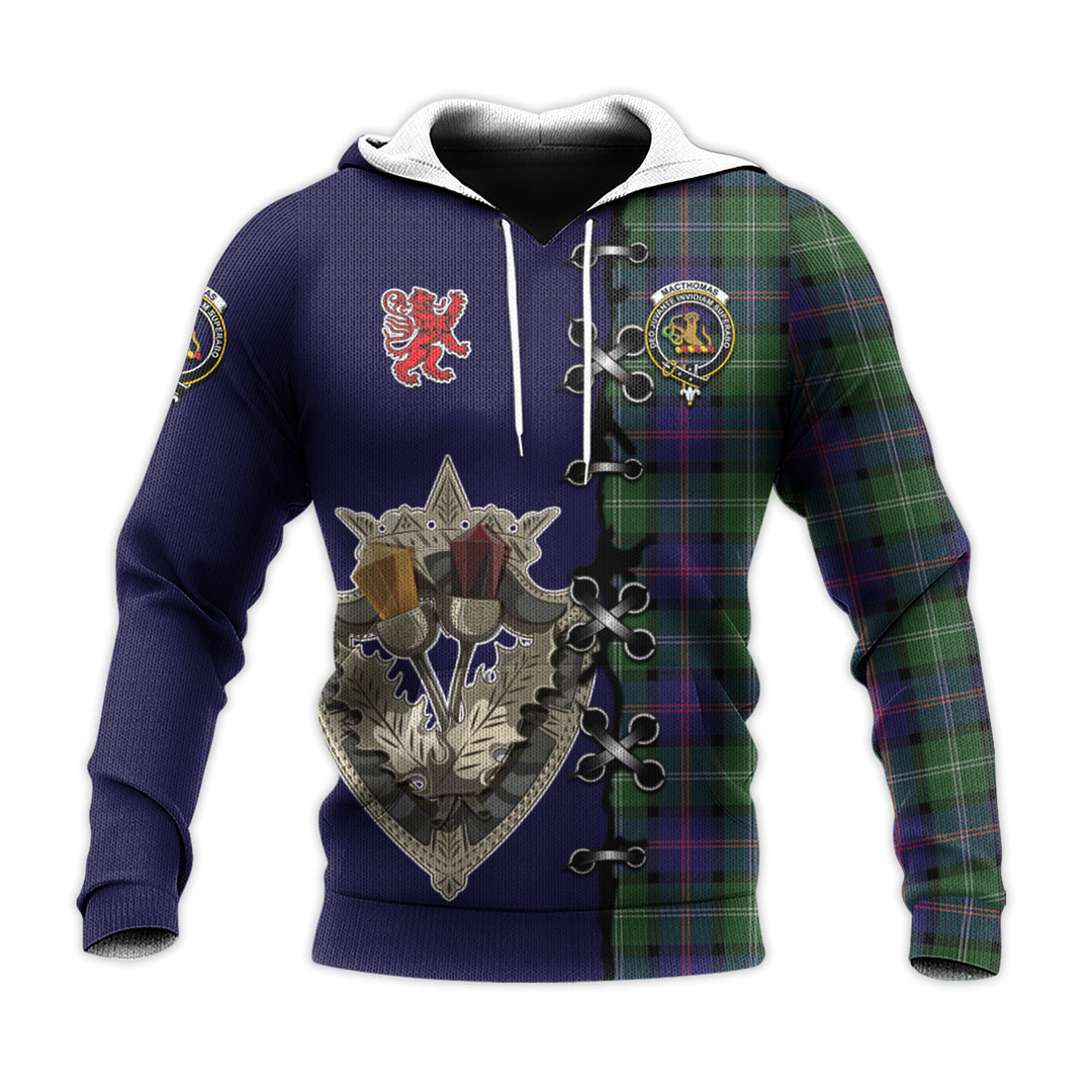 MacThomas Modern Tartan Hoodie - Lion Rampant And Celtic Thistle Style