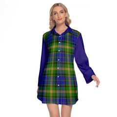 Maitland Tartan Women's Lapel Shirt Dress With Long Sleeve