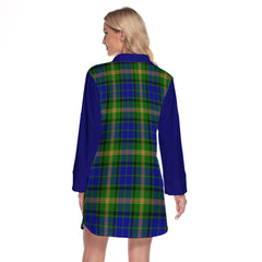 Maitland Tartan Women's Lapel Shirt Dress With Long Sleeve