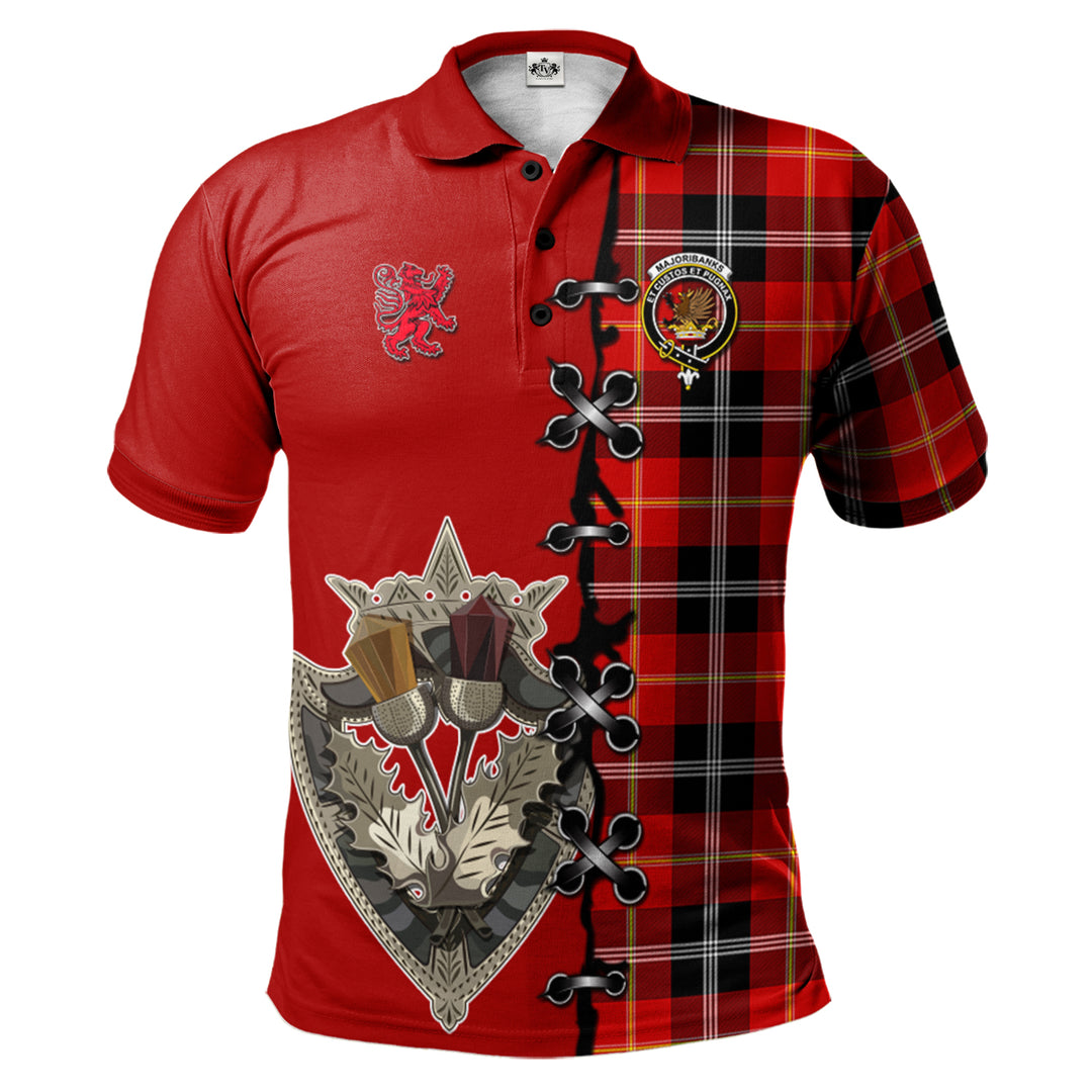 Marjoribanks Tartan Polo Shirt - Lion Rampant And Celtic Thistle Style