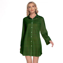 Mar Tribe Tartan Women's Lapel Shirt Dress With Long Sleeve