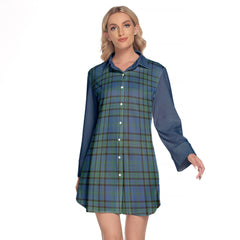 Matheson Hunting Ancient Tartan Women's Lapel Shirt Dress With Long Sleeve