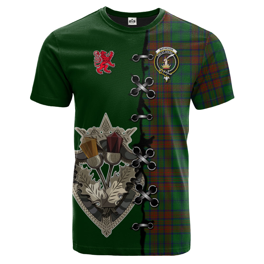 Matheson Hunting Highland Tartan T-shirt - Lion Rampant And Celtic Thistle Style