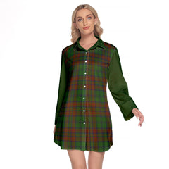 Matheson Hunting Highland Tartan Women's Lapel Shirt Dress With Long Sleeve