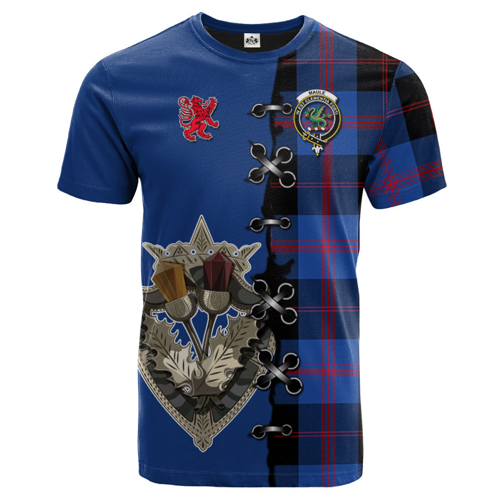 Maule Tartan T-shirt - Lion Rampant And Celtic Thistle Style