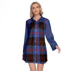 Maule Tartan Women's Lapel Shirt Dress With Long Sleeve