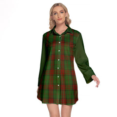 Maxwell Hunting Tartan Women's Lapel Shirt Dress With Long Sleeve