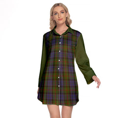 McFadzen 03 Tartan Women's Lapel Shirt Dress With Long Sleeve