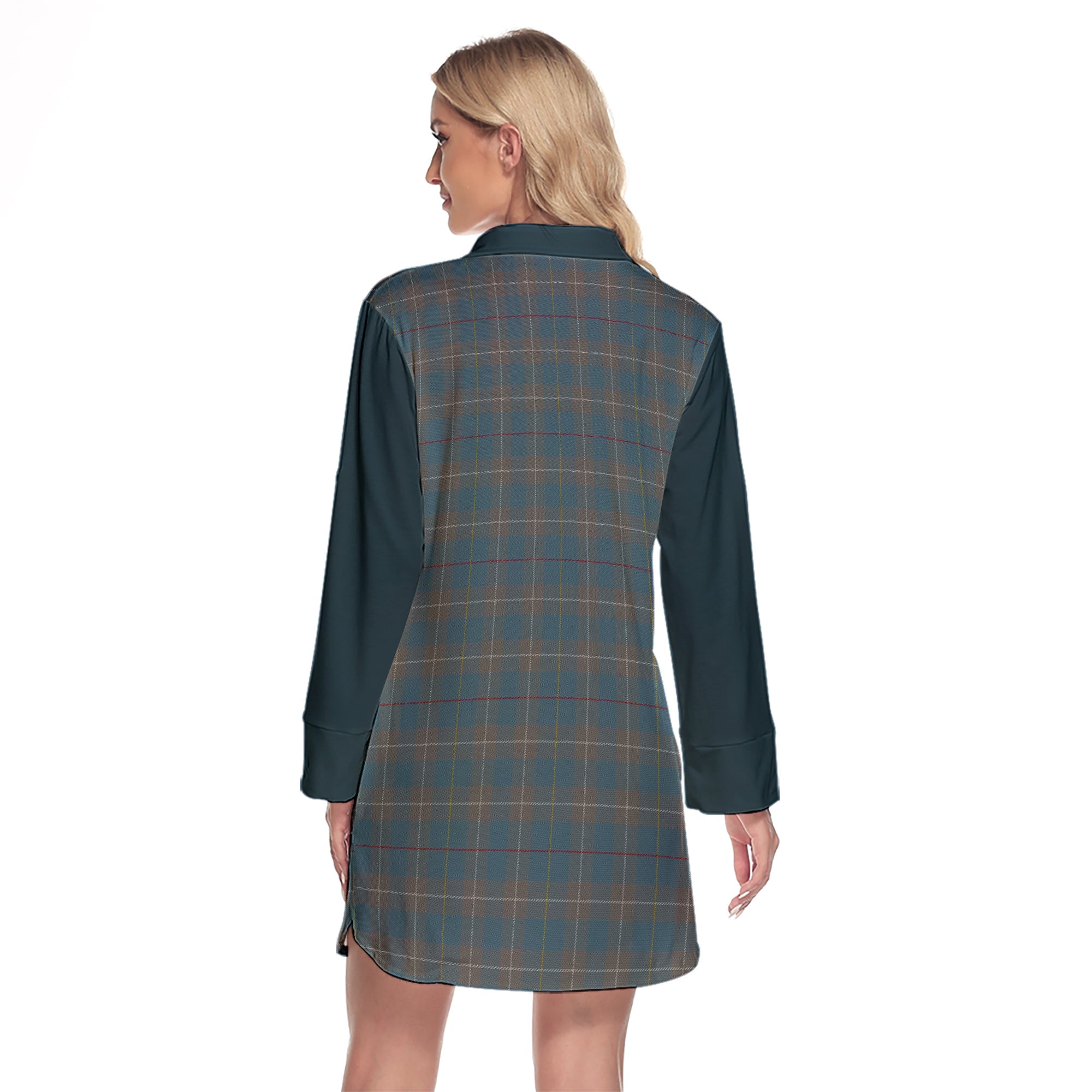 McKerrell Of Hillhouse Dress Tartan Women's Lapel Shirt Dress With Long Sleeve