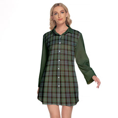 Melville Tartan Women's Lapel Shirt Dress With Long Sleeve