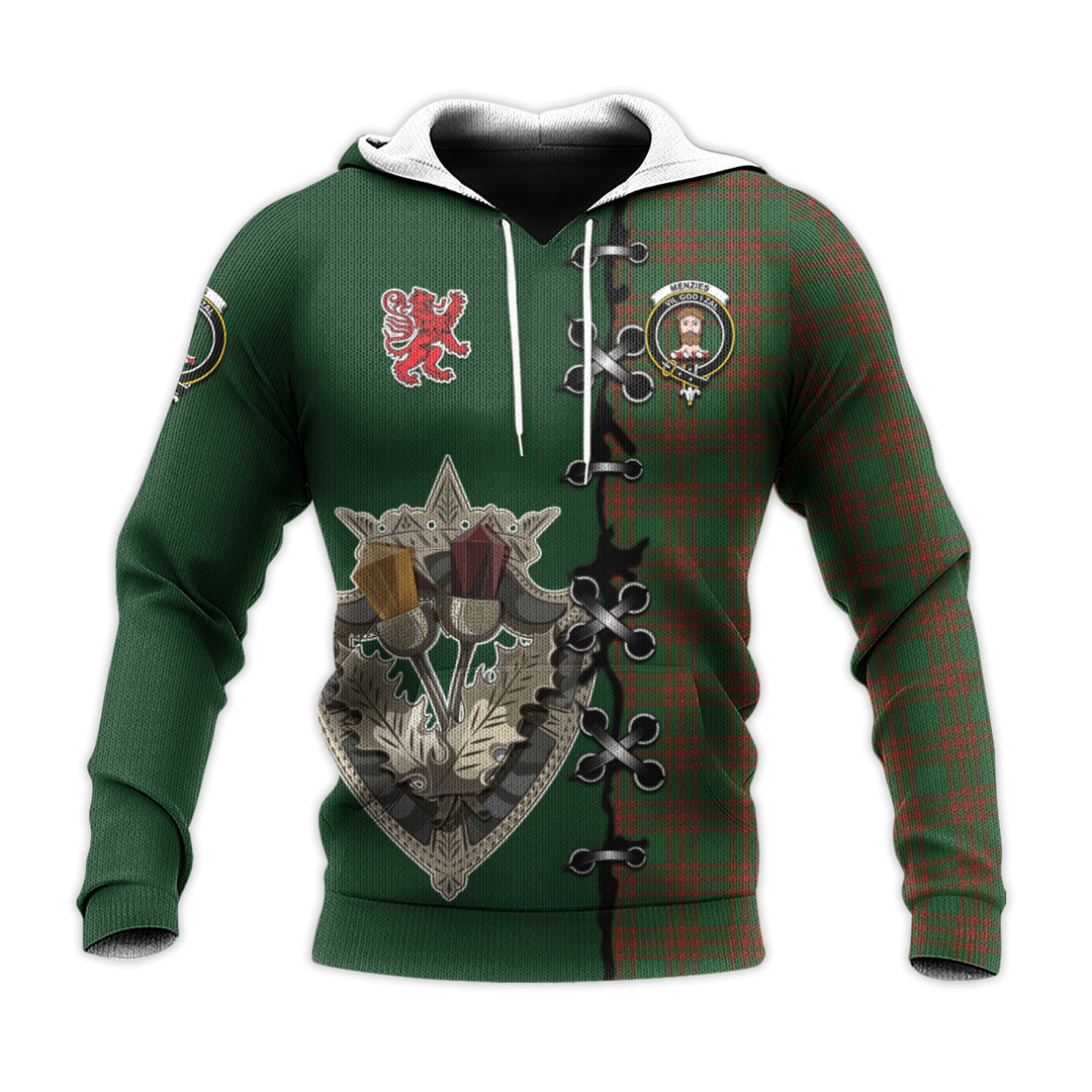 Menzies Tartan Hoodie - Lion Rampant And Celtic Thistle Style