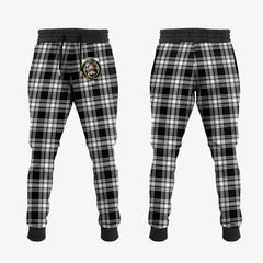 Menzies Black And White Tartan Crest Jogger Sweatpants