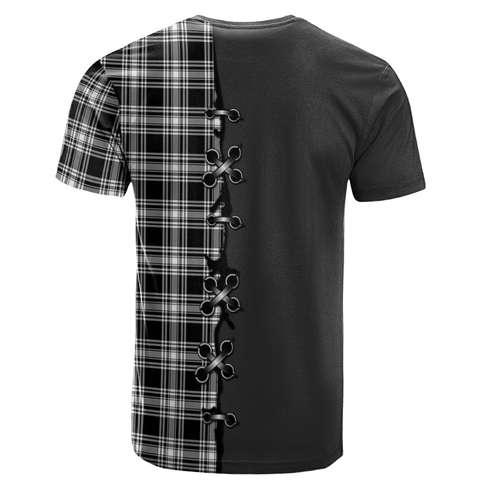 Menzies Black and White Tartan T-shirt - Lion Rampant And Celtic Thistle Style