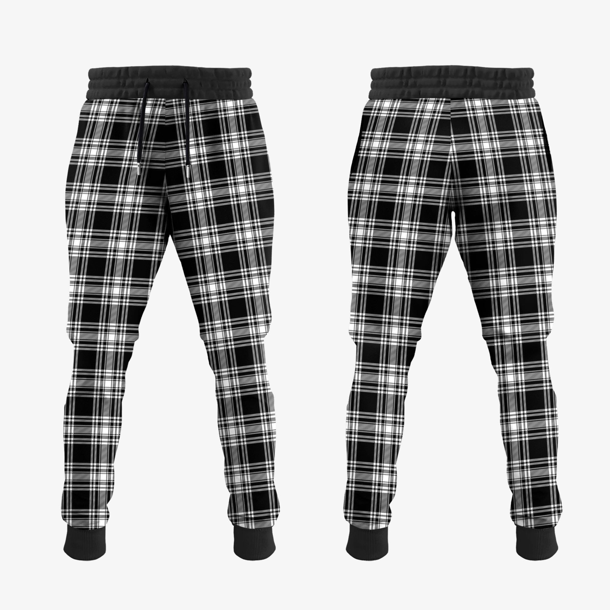 Menzies Black And White Tartan Crest Jogger Sweatpants