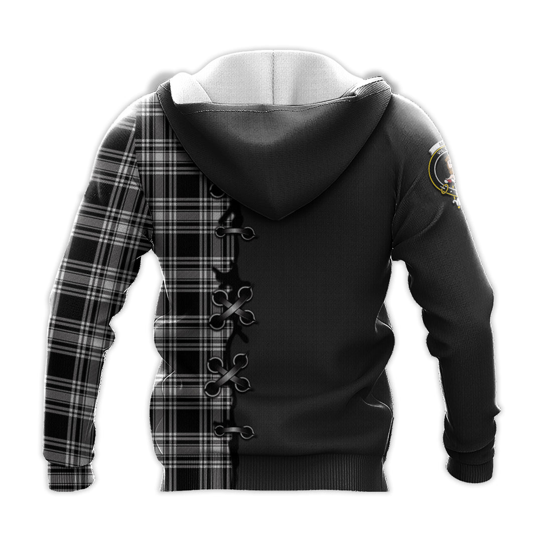 Menzies Black and White Tartan Hoodie - Lion Rampant And Celtic Thistle Style