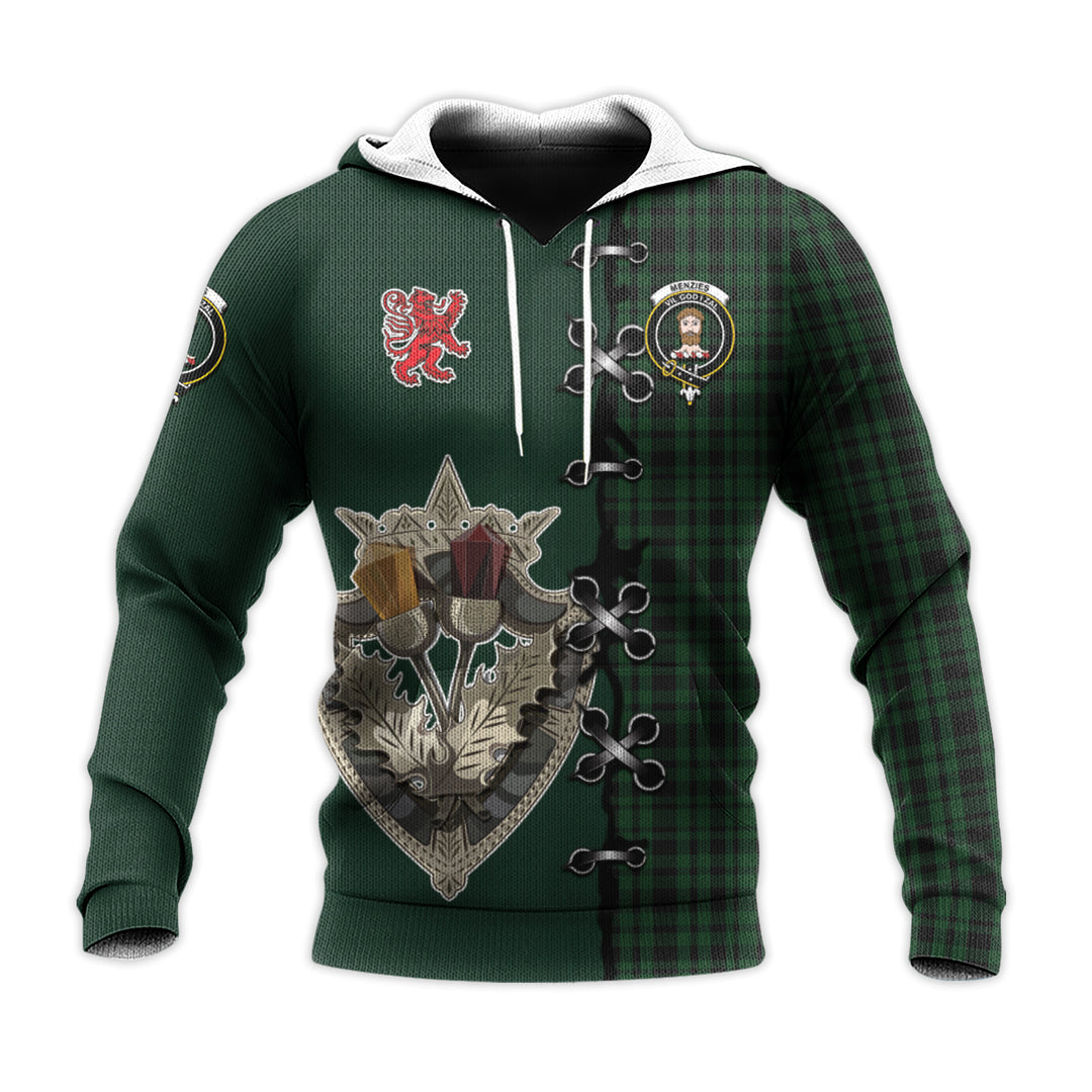 Menzies Green Tartan Hoodie - Lion Rampant And Celtic Thistle Style