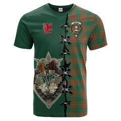 Menzies Green Ancient Tartan T-shirt - Lion Rampant And Celtic Thistle Style