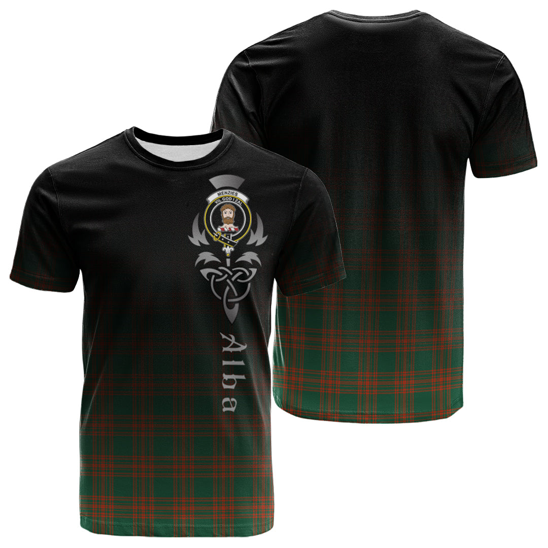 Menzies Green Ancient Tartan Crest T-shirt - Alba Celtic Style