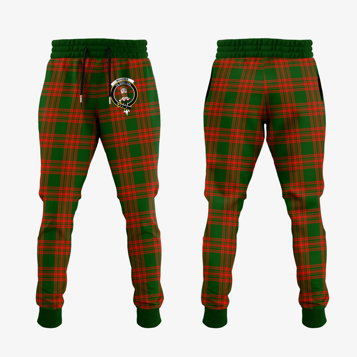 Menzies Green Modern Tartan Crest Jogger Sweatpants