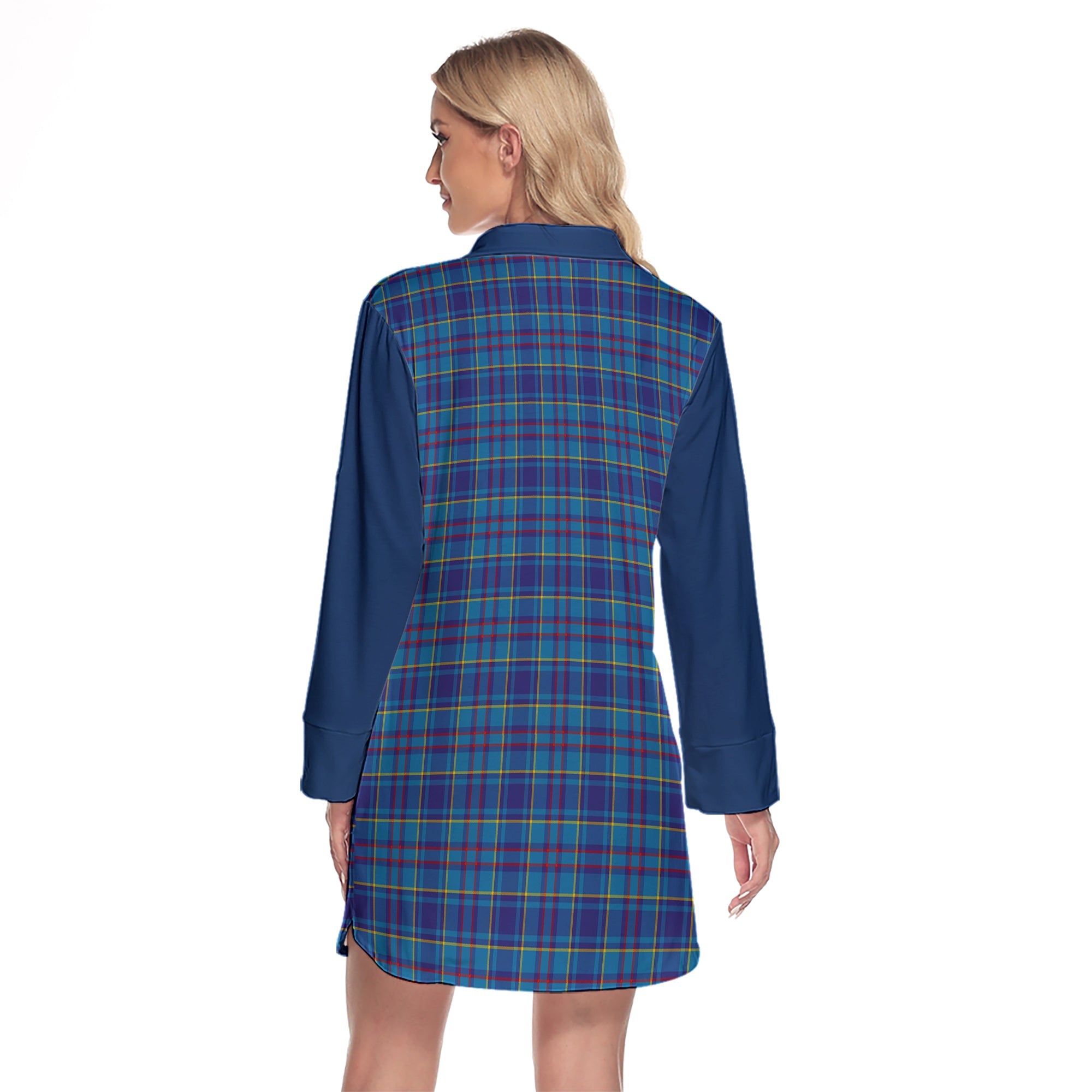 Mercer Modern Tartan Women's Lapel Shirt Dress With Long Sleeve