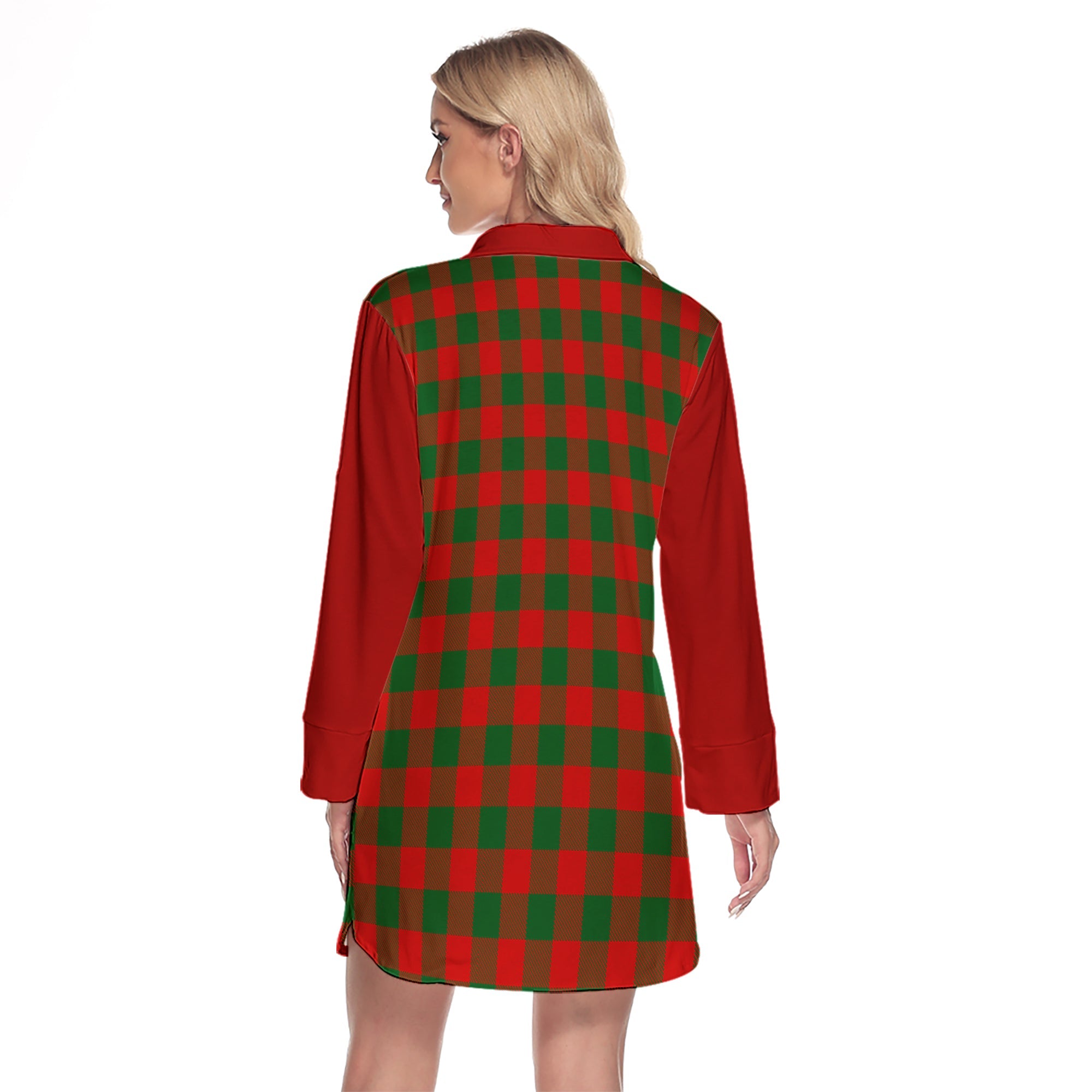 Moncrieff Modern Tartan Women's Lapel Shirt Dress With Long Sleeve