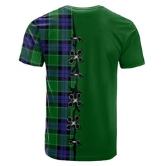 Monteith Tartan T-shirt - Lion Rampant And Celtic Thistle Style