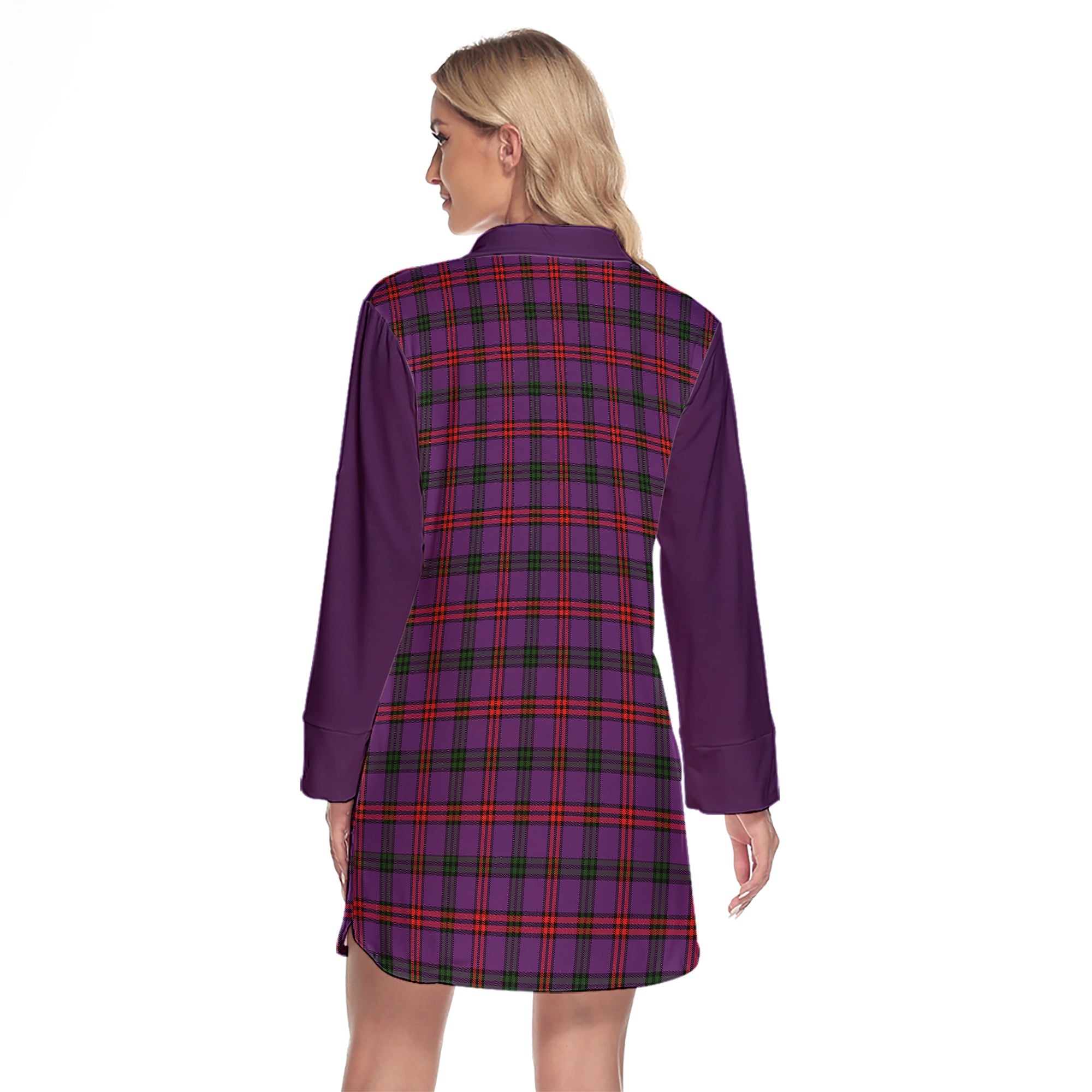 Montgomery Modern Tartan Women's Lapel Shirt Dress With Long Sleeve