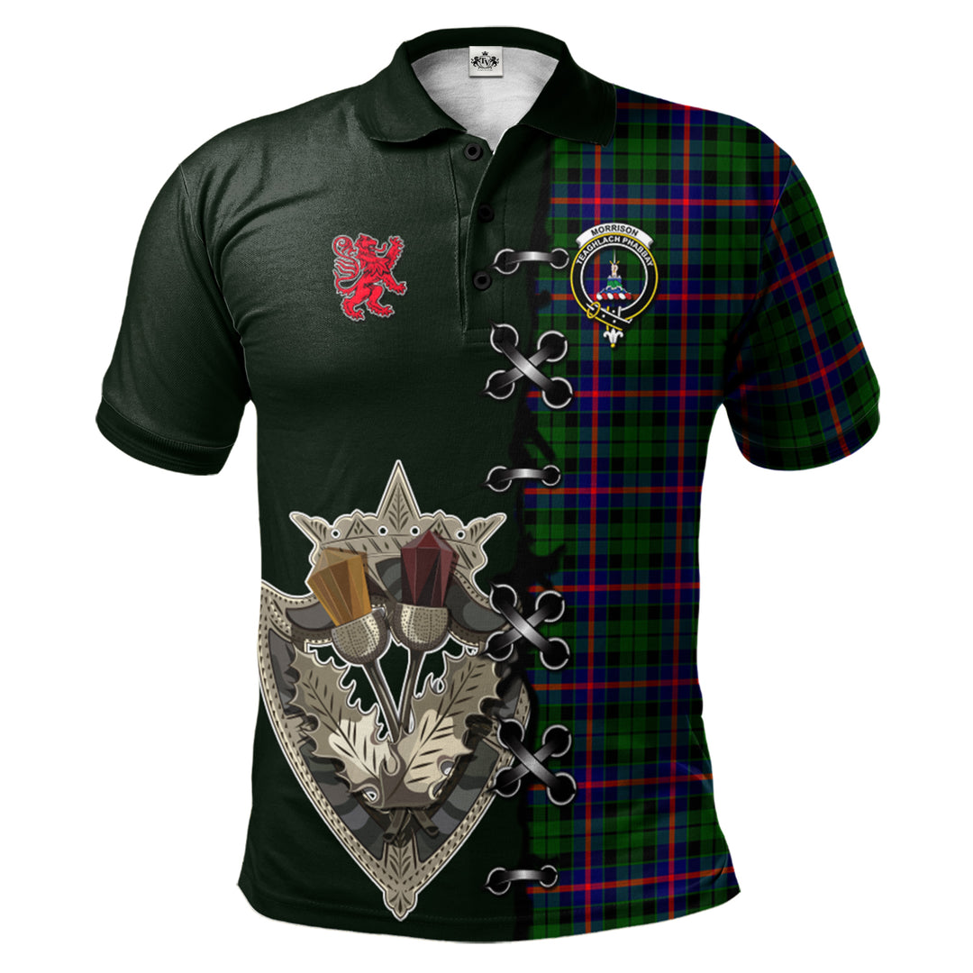 Morrison Modern Tartan Polo Shirt - Lion Rampant And Celtic Thistle Style